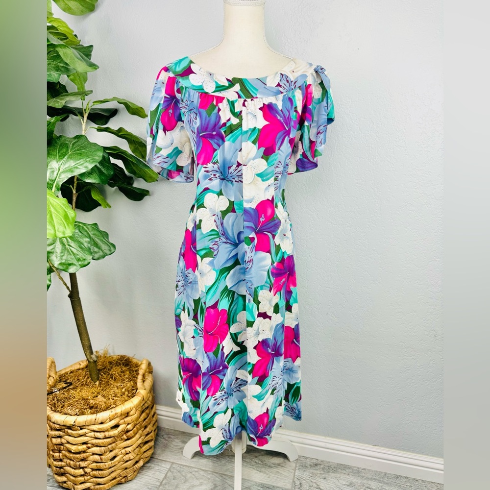 Hilo Hattie Floral Midi Dress - Pink, Blue, Green